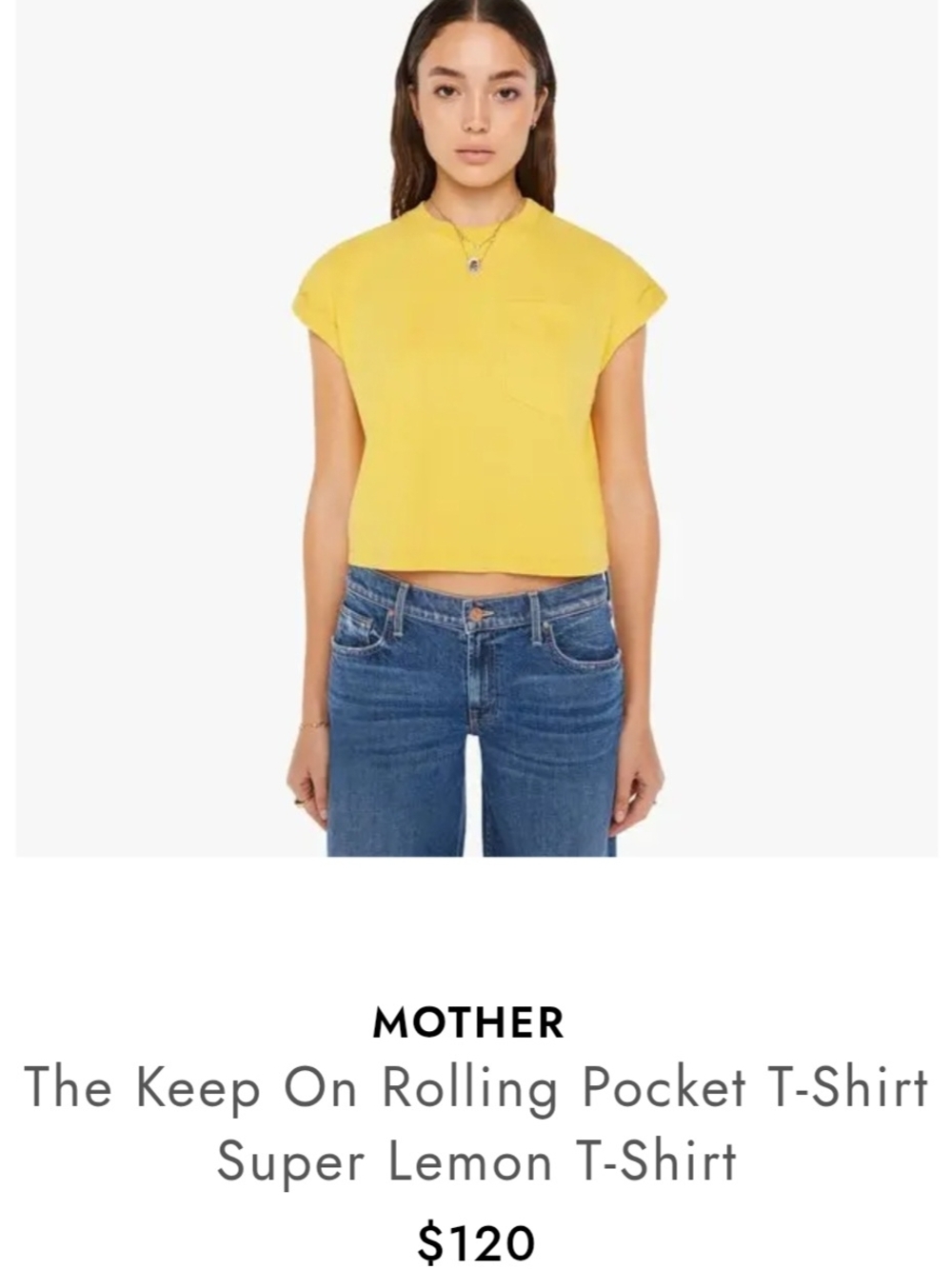 MOTHER Super Lemon Pocket Tee — Yellow Crop Top